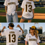 Major League Besos- Madres Classic Pinstripes  - - San Diego Padres Fan Jersey Mock Fun- Recycled baseball jersey