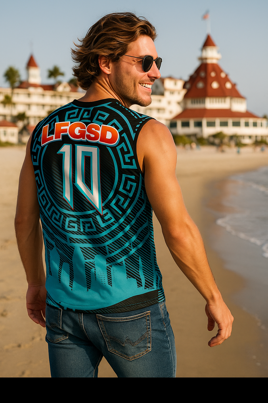 San Diego FC 1 Aztec Skyline Bay - Recycled unisex sports jersey
