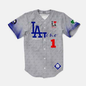 I (heart) LAtinas LA Dodgers Latinos Valenzuela Los Angeles Fan Jersey Mock Fun -Grey and navy