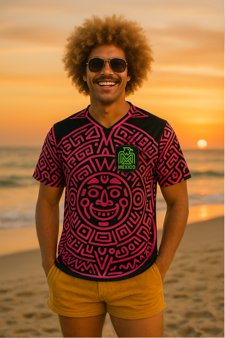 Viva Mexico Cabrones Calendar Neon Pink - Recycled unisex sports jersey