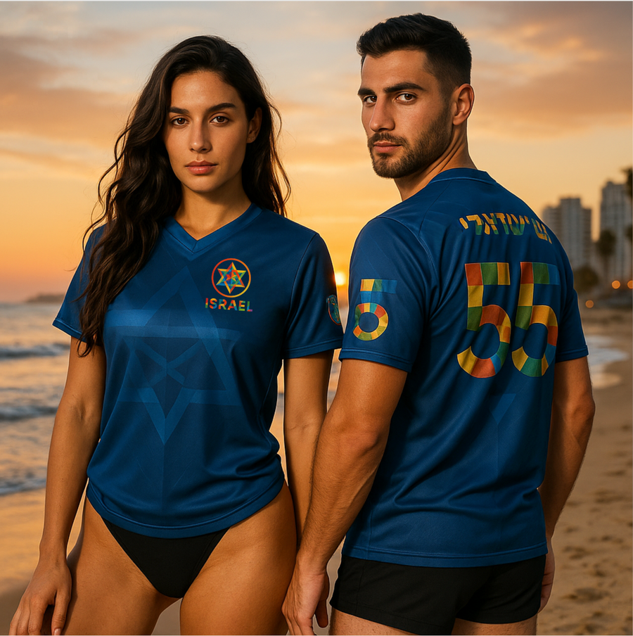 עַם יִשְׂרָאֵל חַי Israel Art Deco - Recycled unisex sports jersey