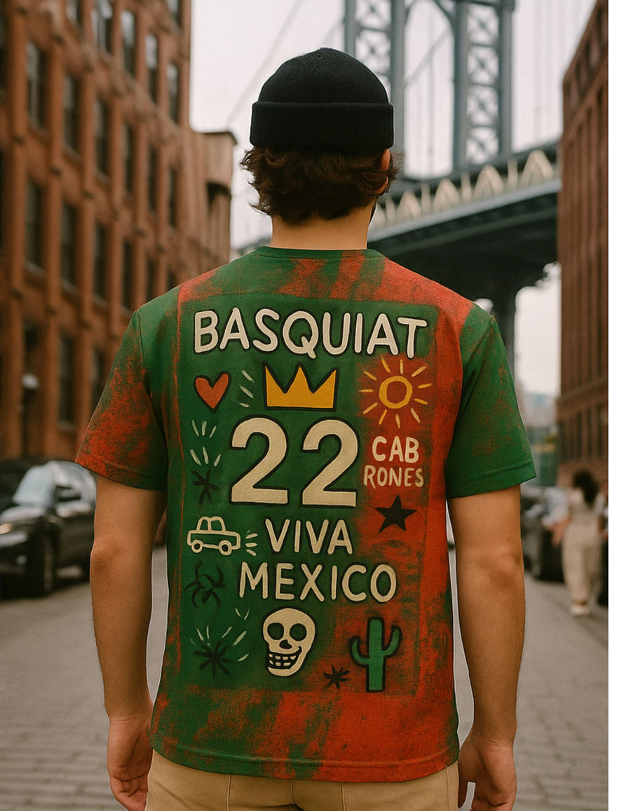 World Cup Art Mundial -JM  Basquiat Style -Viva Mexico Cabrones - Recycled unisex sports jersey