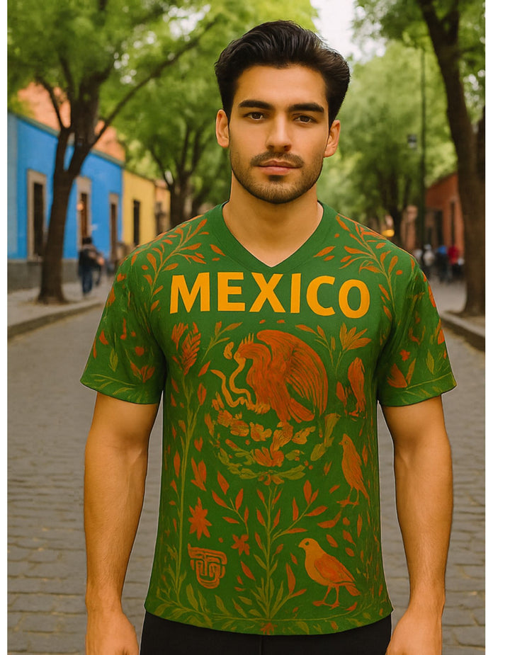 World Cup Art Mundial - Diego Rivera Style- Mexico Folk - Recycled unisex sports jersey
