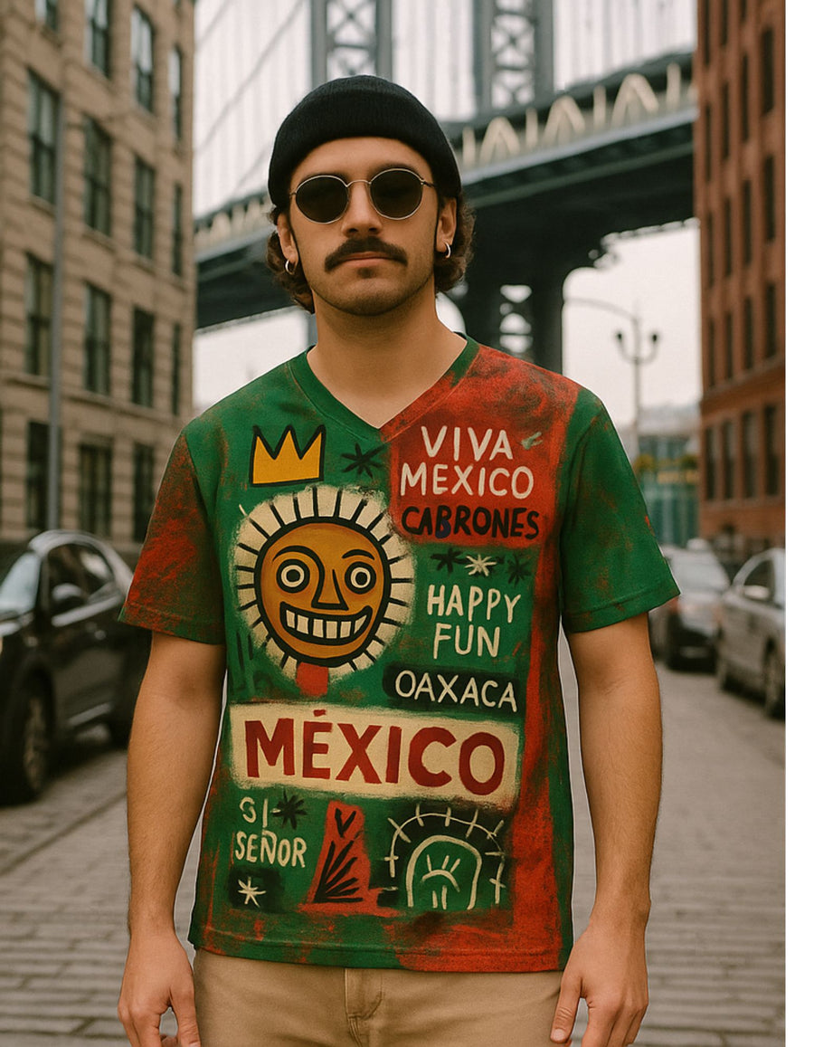 World Cup Art Mundial -JM  Basquiat Style -Viva Mexico Cabrones - Recycled unisex sports jersey