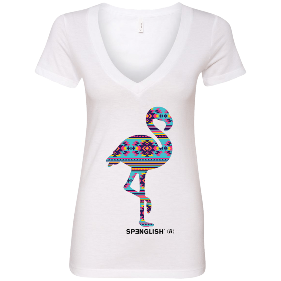 FLAMINGO AZTECA - Next Level Ladies' Deep V-Neck T-Shirt