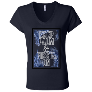 KEEP PALM AND FIESTA ON - Canvas Ladies' Jersey V-Neck T-Shirt