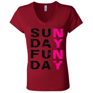 SUNDAY FUNDAY -  Bella + Canvas Ladies' Jersey V-Neck T-Shirt