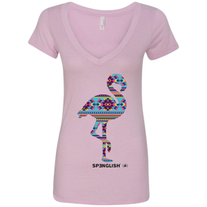FLAMINGO AZTECA - Next Level Ladies' Deep V-Neck T-Shirt